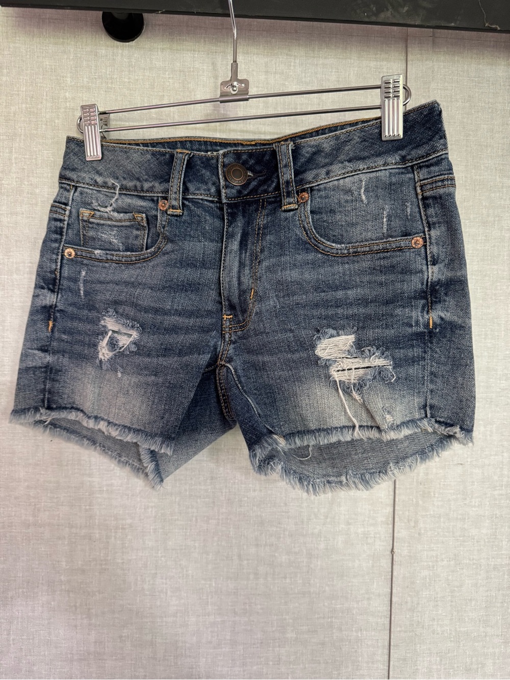 American Eagle Outfitters Distressed Dark Blue Denim Shorts